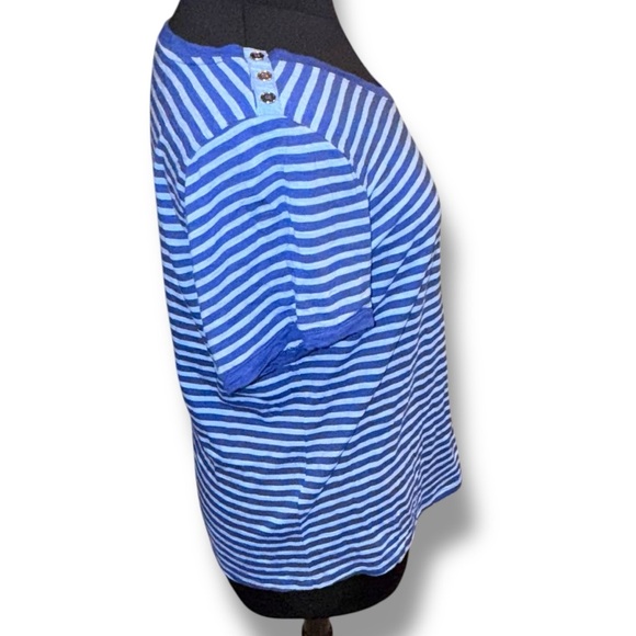 TALBOTS Grosgrain Trim Stripe Tee - Blue Twilight /Vista Blue Plus 1X - Picture 5 of 12